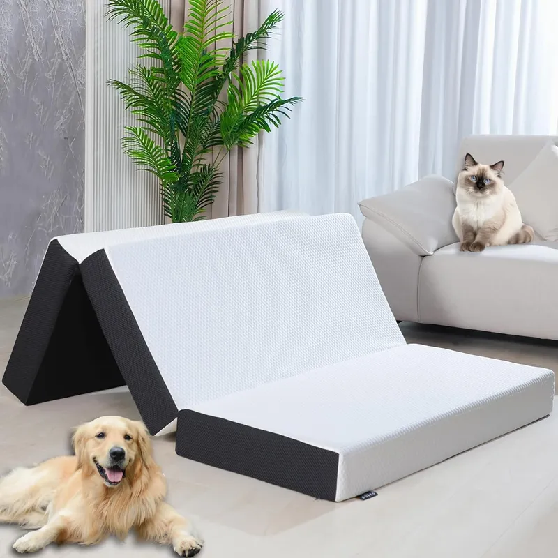 Roxzo 6 Inch Cot Tri-Fold Memory Foam Folding Mattress Topper with Washable Cover